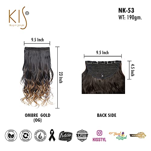 Image of KIS Synthetic Curly Hair Extensions with 4 Clip-in for Women, Ombre Gold | 23 Inches , Natural, Soft Heat Resistant Hair, Thick Washable Reusable, Artificial Hair Clip on Extension for Bridal, Wedding
