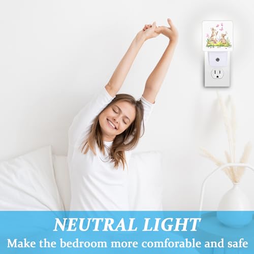Image of Cute Rabbits Butterfly Night Light, Plug-into Wall Happy Easter Bunny Animals Nightlight Lamp with Dusk to Dawn Sensor, Led Lamp 0.5W Energy Efficient for Boys Girls Adults Home Decor