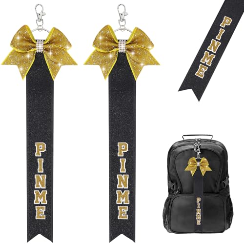 CN 2PCS Glitter Cheerleader Keychain Cheer Gifts Bow Holder，Cheer Pin Strap Pin Me Ribbon for Backpack Bags