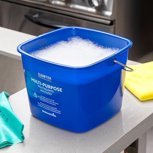 Image of Restaurantware Plastic Bucket with Stainless Steel Handle Pack of 1, 8 Quart Plastic Cleaning Pail, Blue Square Design, Measurement Graduations, for Janitorial and Foodservice Use