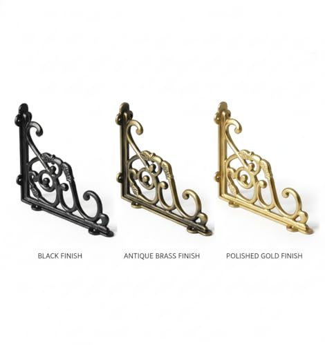 Image of Metal Handcrafted Shelf Bracket for Floating Shelves Decorative L Angle Shaped Corner Brace Joint Heavy Duty Wall Mounted Supporter Corner Brace Holder (Gold, 8.5 inch (21.5 cm))
