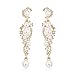 EVER FAITH Women's Austrian Crystal Cream Simulated Pearl Bridal Vine Dangle Earrings Clear