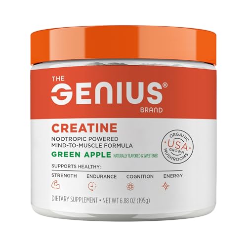 Genius Micronized Creatine Monohydrate Powder, Post Workout Supplement, Green Apple - 100% Naturally Flavored & Sweetened - Supports Muscle Building, Cellular Energy & Cognitive Function – 195g