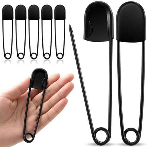 Juexica 5 Pcs Large Safety Pins 5 Inch Jumbo Stainless Steel Safety Pins Heavy Duty Huge for Strong Laundry Upholstery Sewing Quilting Key Rings Craft Outdoor (Black)