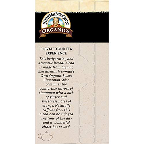 Newman's Own Organic Sweet Cinnamon Spice Herbal Tea With Rooibos Tea With Organic Ginger 20 Individually Wrapped Tea Bags Per Box (Pack Of 6) Usda Certified And Kosher Cinnamon Tea Caffeine-Free #TOP3