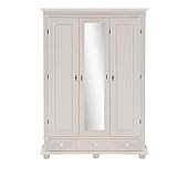 Beauty.Scouts Garderobenschrank 3-türig Laurine weiß Fichte Massivholz 152x193x59cm (B/H/T) mit Spiegel Garderobe Flurgarderobe Flur Schrank Jackenschrank