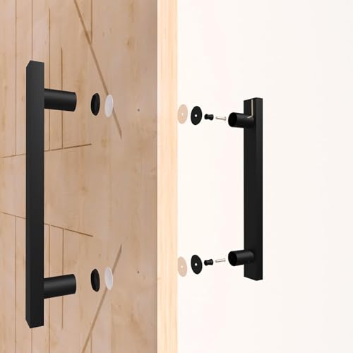 Image of 12 inch Matte Black Square Barn Door Pull Handle Double Sided | Heavy-Duty 304 Stainless Steel, 7-7 /8 inch Hole Spacing, Fits 3 /4 inch-2 inch Thick Barn, Front Entry, Sliding & Exterior Doors