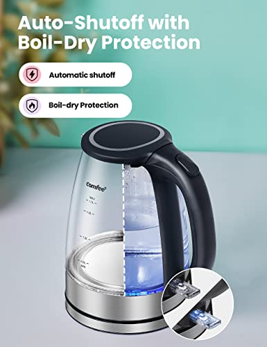 COMFEE-Glass-Electric-Tea-Kettle-Hot-Water-Boiler-17L-Cordless-with-LED-Indicator-1500W-Fast-Boil-Auto-Shut-Off-and-Boil-Dry-Protection