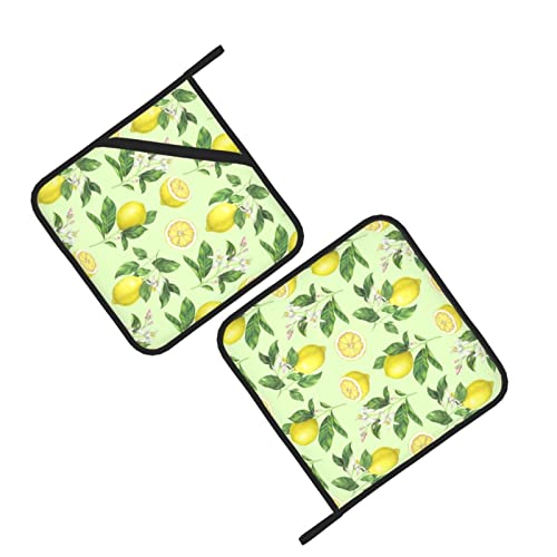 Lemon Light Green Kitchen Pot Holders Hot Pad, Potholders Hot Pads For Kitchen,Washable Pot Holder Oven Mitts,Heat Resistant Hot Pad Kitchen Decor Accessories For Cooking And Baking（2 Sets #TOP1