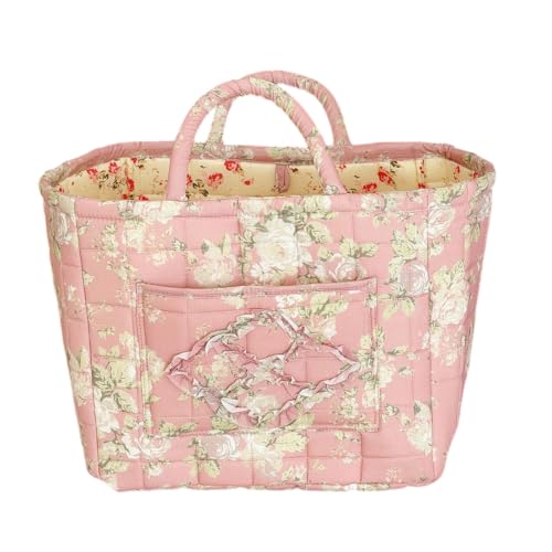 Trnzaso Quilted Storage Basket Tote Bag for Women Floral Car with Handles