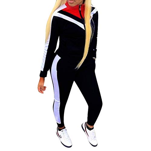 Nhicdns Womens Jogging Suits Set 80S 90S Sweatsuits Two Piece Outfits Tracksuit Color Block Clothing Black S #TOP14