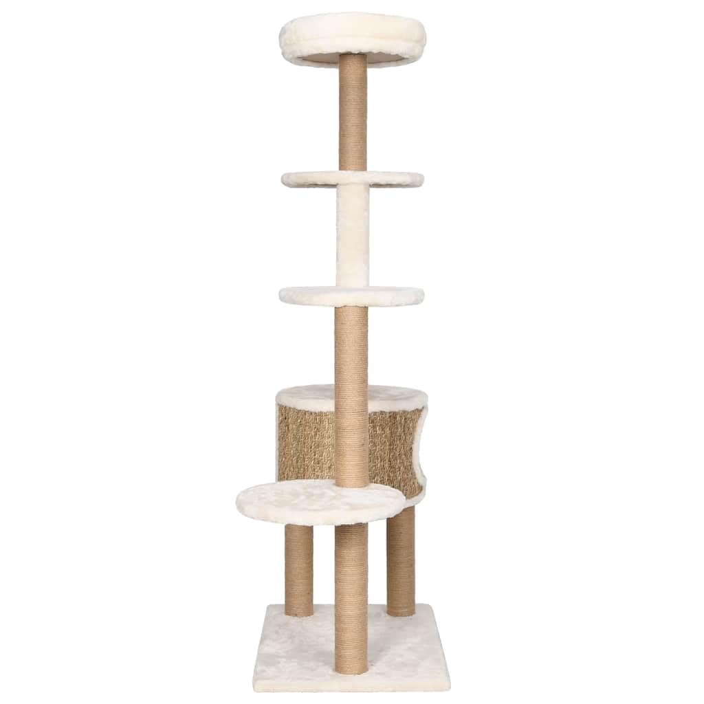 Mangloder - Rascador para gatos con cojín de lujo de 148 cm de algas marinas, árbol de escalada con casa para gatos, cueva de felpa, hamaca, plataforma para casa y balcón, para escalar, arañar, jugar