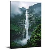 Waterfall Wall Art for Bathroom Decor Zen Nature Forest Wall Decor Tropical Mountain Landscape Pictures Green Trees Woodland Scenery Modern Artwork Spa Bedroom Living Room Yoga Home Decoration 12x16'