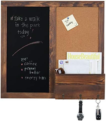 MyGift Wall-Mounted Gray Wood Chalkboard/Cork Board Sign With Shelf Mail Basket And 5 Key Hooks - View #13