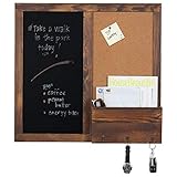 MyGift Rustic Dark Brown Wood Wall-Mounted Chalkboard with Cork Board, Mail Sorter, & Key Hooks