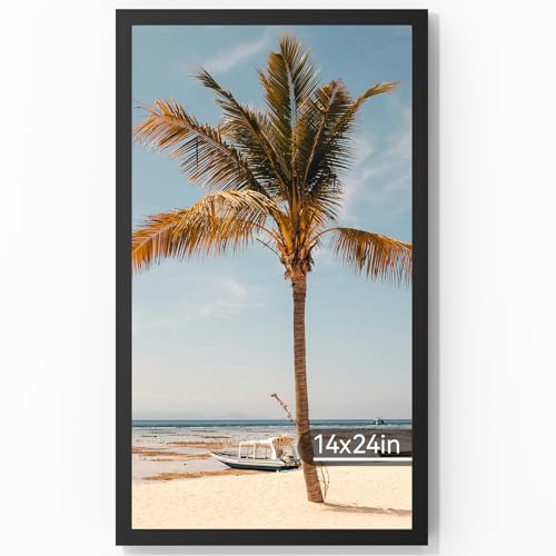 Image of 14x24 Aluminum Metal Picture Frame,Tempered Glass Black Panoramic Picture Frame 14x24,Thin Border 14 x 24 Poster Frame for Artwork to Gallery Wall Mount Horizontal or Vertical