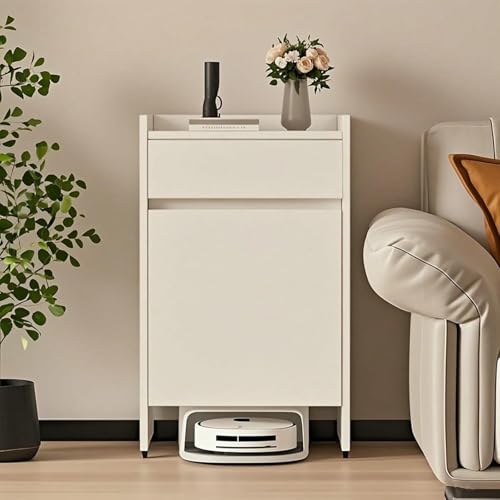 Mesa auxiliar con armario para aspiradora robot de salon mueble oculto de madera blanco con puertas 8