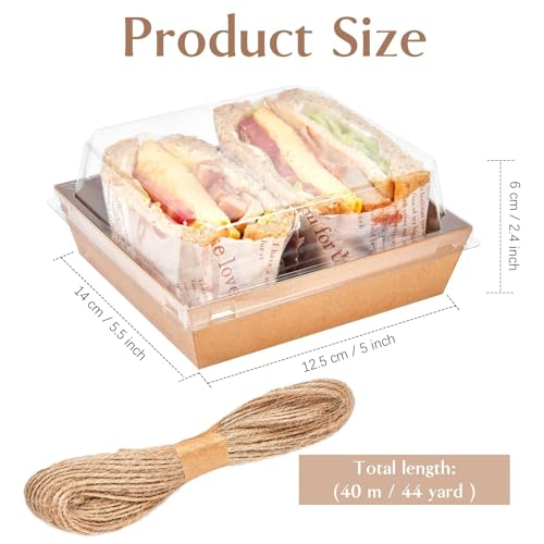 ZORRITA 100 Pack 5 Inch Paper Charcuterie Boxes with Clear Lids, Square To Go Cake Slice Containers Small Kraft Bakery Boxes for Dessert, Cookies, Sandwich, Strawberries (Brown)