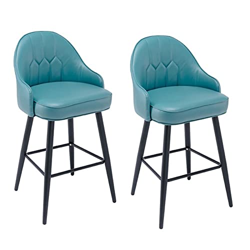 Juego de 2 taburetes de bar de piel sintética con respaldo – Marco cromado negro – Asiento acolchado para bar, encimera, isla de cocina, comedor, café (gris 65 cm)