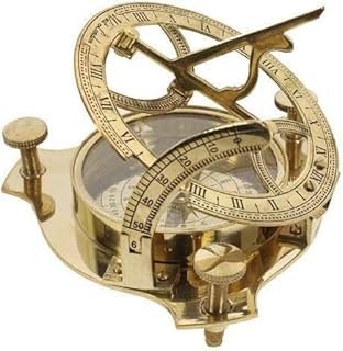 AGS Instruments Solid Brass Sundial Compass 3 inche - Antique Showpiec Sun Dial Rustic Vintage Home Decor Gifts Golden Polish