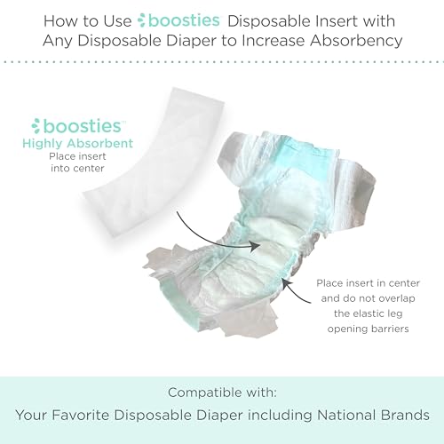 Image of Overnight Diaper Leak Stopper, Super Boosties Disposable Inserts, Use with Pampers Sizes 2-6, Honest Hybrid Diaper Cover Sz Small, Amazing Baby Cover Sz 2, Pocket-Sling Compatible, 4.3x11 in, 32 count