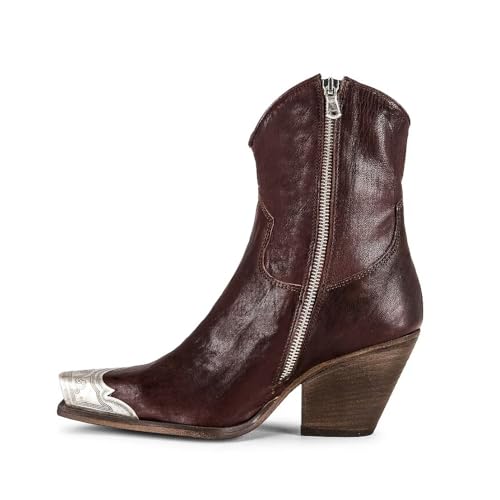 Image of keleimusi Women's Western Cowgirl Ankle Boots Stacked Block Heel Cowboy Booties Steel Toe Heeled Short Cowboy Boots Western Booties