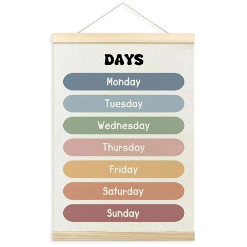 Image of TLESKE Boho Classroom Days of the Week Poster Hanger Frame, Homeschool Hanging Wall Art Decor for Toddlers Kids Room Nursery Playroom, Preschool Prek Learning Educational Poster Print Banner, 12x16