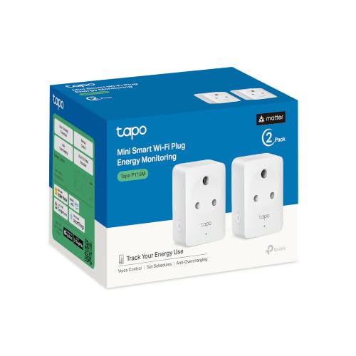 Image of Tapo P116M(2-Pack) 6A Mini Wi-Fi Smart Plug, Energy Monitoring & 4-Way Safety Protection | Compatible with Alexa, Google Home, Apple Home, Samsung SmartThings via Matter | Ideal for Small Appliances