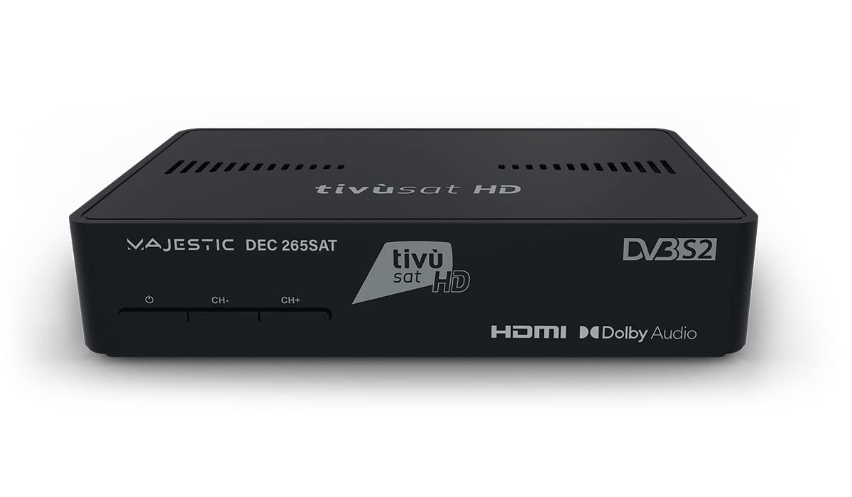 Majestic DEC 265 SAT - Decoder satellitare tivù sat, supporto HEVC MAIN 10, telecomando programmabile, smart card HD e ingresso USB