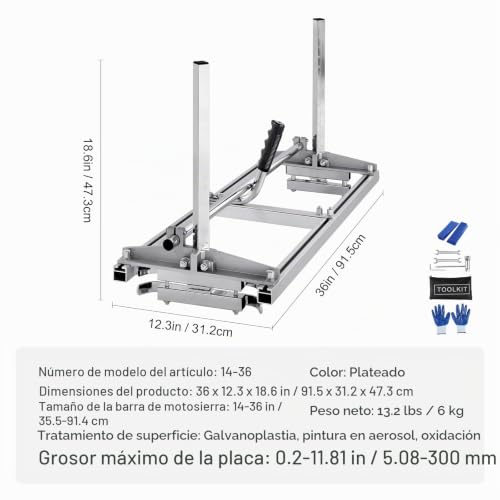 Miniatura 7 de VEVOR Aserradero Móvil Gruminette 355-914 mm Aserradero Portátil de Cadena con Barra Guía de Acero Galvanizado y Espesor de Corte 5,08-300 mm Astilladora de Madera para Constructores Carpintería