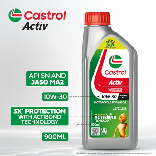 Image of Castrol Activ 10W-30 4T Engine Oil for Bikes with Synthetic Technology (900ML) | 3X Protection with Actibond Technology | Engine Protection for Bikes | API SN and JASO MA2