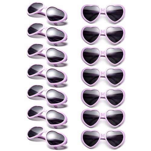 Pibupibu 7/14 Pack Heart Sunglasses Bulk Neon Colors Party Favor Supplies Unisex Heart Glasses