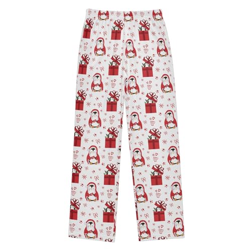 ZZXXB Xmas Penguin Gift Boys Long Pants Soft Trousers Elastic Waist Kids Lounge Bottoms with Pockets S-XL