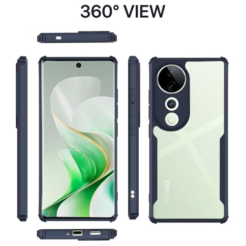 Image of Pikkme Crystal Clear Transparent Back | Ultra Hyrbid | Full Camera Protection | Raised Edge | Bumper Back Case for Vivo V40 5G / V40 Pro 5G / T3 Ultra 5G (Blue)
