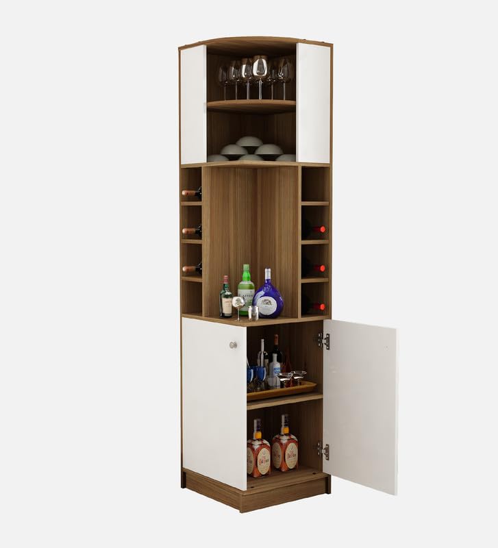 Image of Bar Unit | Burgh Bar Unit for Home /Bar Engineered Wood Bar Cabinet | Finish Color - Lyon Teak | White | Knock Down