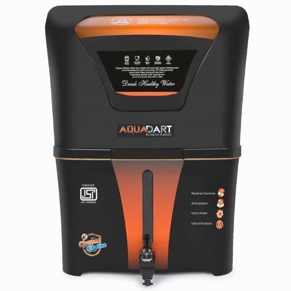 Image of AquaDart Copper + Alkaline RO Water Purifier 12L RO+UV+UF +TDS Control+UVPurified Water with Goodness of and Alkaline Copper RO Water Purifier, Black