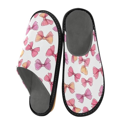 Slippers for Women Bow Pattern Soft Winter Warm Shoes Indoor Outdoor Non-Slip House Travel Slippers