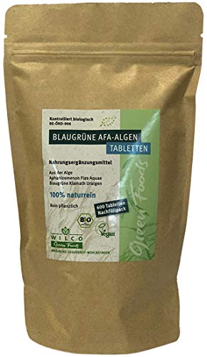 Bio AFA Alge 600 Presslinge Nachfüllpack - Wilco Green Foods - 100% Naturreines Biologisches Nahrungsergänzungsmittel für körperliche Fitness und ein gesteigertes Wohlbefinden