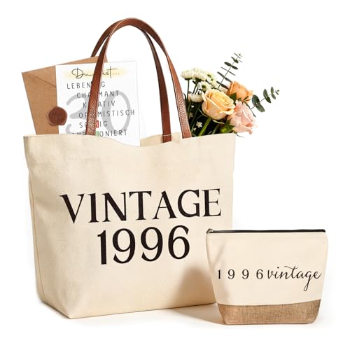 Giftota Geschenk Frau 30 Geburtstag Vintage 1996 Geschenkset für Frauen Canvas Tragetasche mit Ledergriffen & Kosmetiktasche Back in 1996 Geburtstagsgeschenk