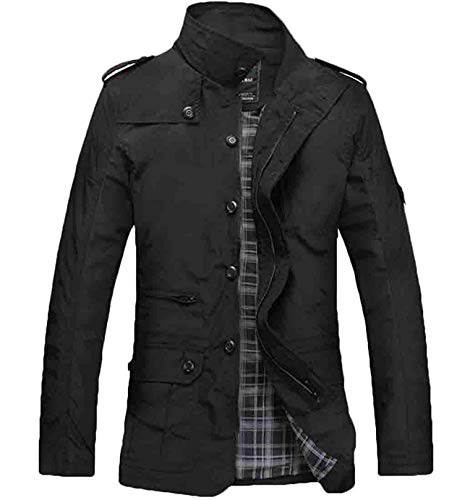 AiMei Men Plus Size Stand Collar Button Down Long Sleeve Jacket Coat,Black,USLarge