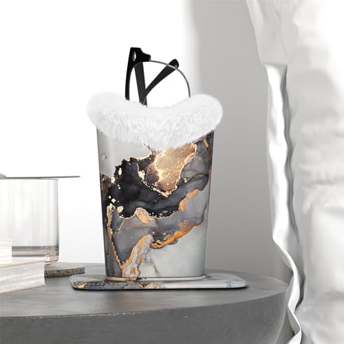 Image of Eyeglasses Holder, Plush Lined PU Leather Pattern Stand Case with Magnetic Base, Unisex for Women Men, Grey Gold Marble