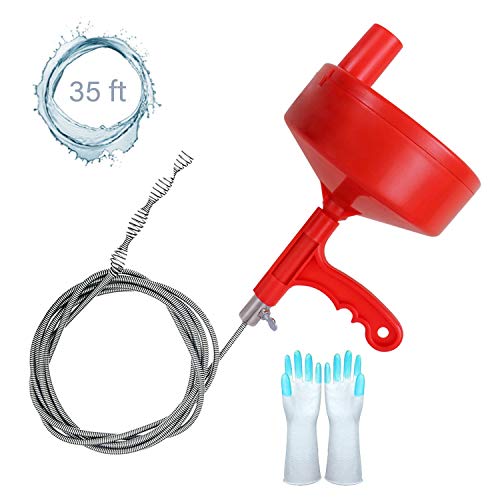 Plumbing Snake 35-FT, Drum Auger, Drain Auger Clog Remover Plumbing Pipe Unblocker Cleaner