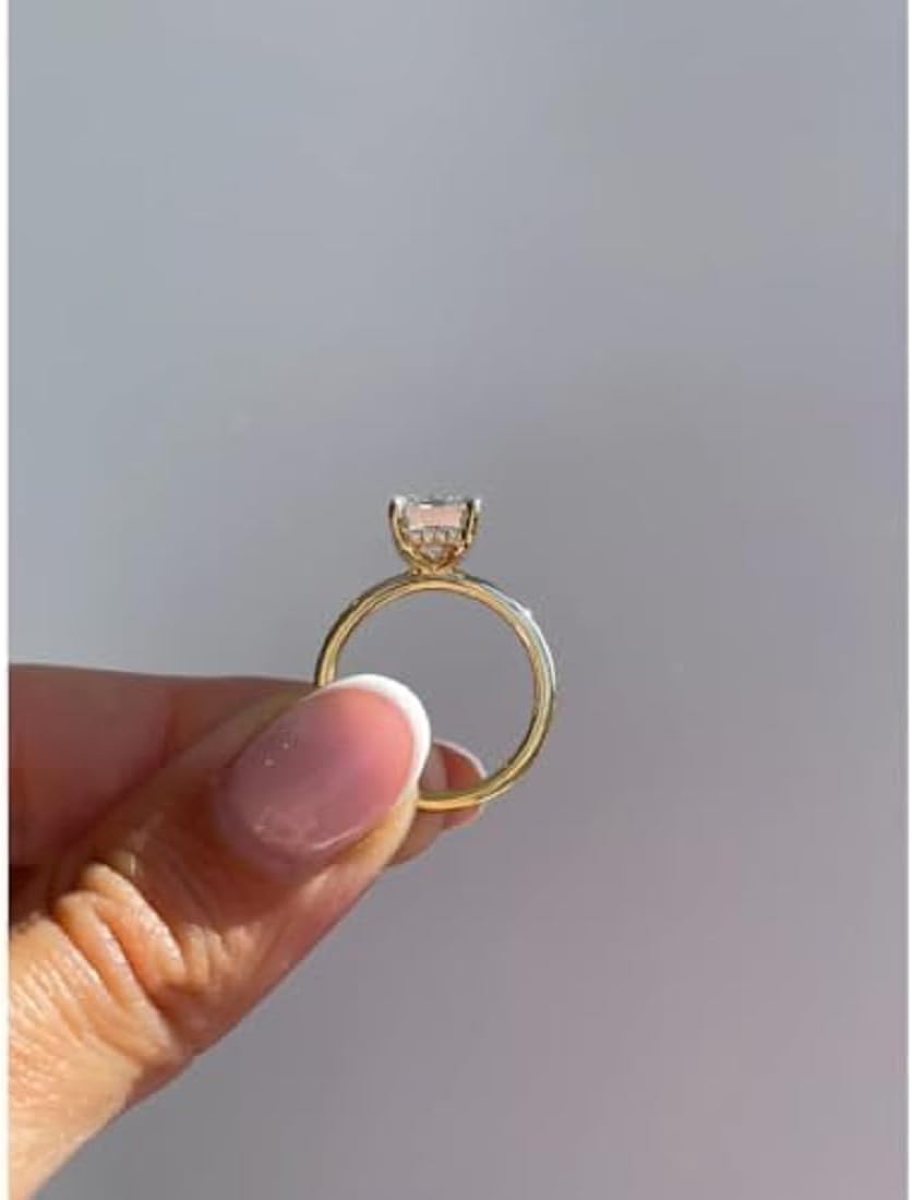 Alice 1CT-3CT Hidden Halo Emerald Cut Moissanite Engagement Ring for Women Solitaire Wedding Ring Handmade Anniversary Promise Gifts for Her 925 Silver, 10K/14K/18K Solid Gold