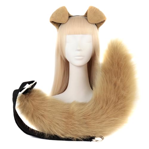 Zcargel Plush Ear Hairband Tail Set, Furry Animal Cosplay Costume Animal Dog Anime Cosplay Set Adult Halloween Cosplay Animal Party Costume Cosplay Party Headbands Headpiece, Type 3