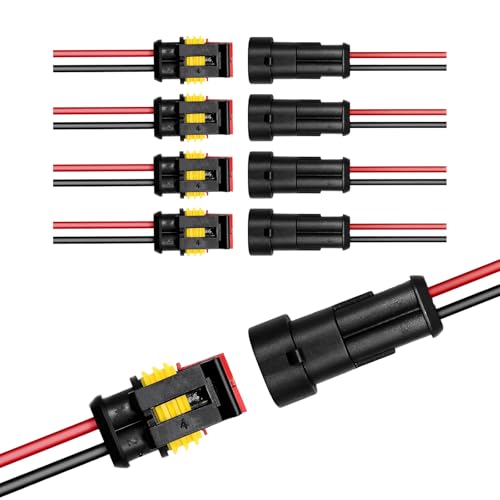 MUQIDA 5 PCS 2 Pin Way Electrical Wire Connector, Waterproof Male & Female Electrical Plug Socket Kit, 2 Wire 20 AWG Connector Quick Disconnect Plug for Car Truck Motorcycle
