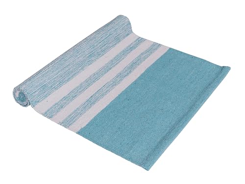 Image of Hand Woven 100% Natural Cotton Designer Rug|Kitchen Runner|Bedside Runner|Kitchen Mat|Carpet|Multiple uses for Balcony,Size-22x60 Inches, (Sky Blue)
