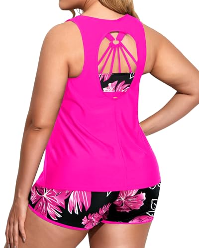 Image of Holipick Women Plus Size Swimsuits - Athletic 3 Piece Tankini with Shorts