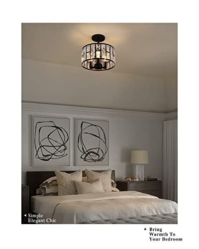 Coyilap Semi Flush Mount Ceiling Light, Crystal Close To Ceiling Light Fixtures, 12" Crystal Ceiling Light, Suitable For Kitchen, Hallway, Bedroom, Sf001-3-Bk #TOP4