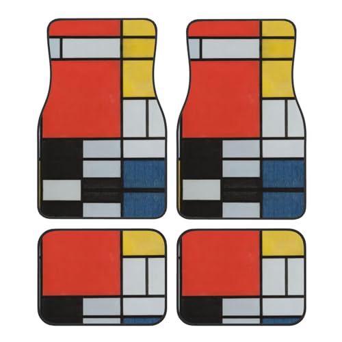 Tapis de voiture imprimé rouge jaune bleu noir : lot de 4 universels pour SUV et berline