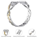 Wearlizer Compatible with Fitbit Versa 4/ Versa 3/ Sense 2/ Sense Strap for Women Dressy Metal Replacement Wristbands Bands Bling Rhinestone Bracelet Band for Fitbit Versa 4 Smartwatch, Silver + Gold - Image 2